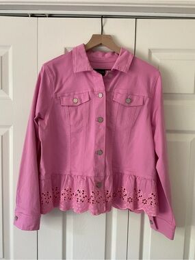 Susan Graver Pink Eyelet Hem Jacket - Women